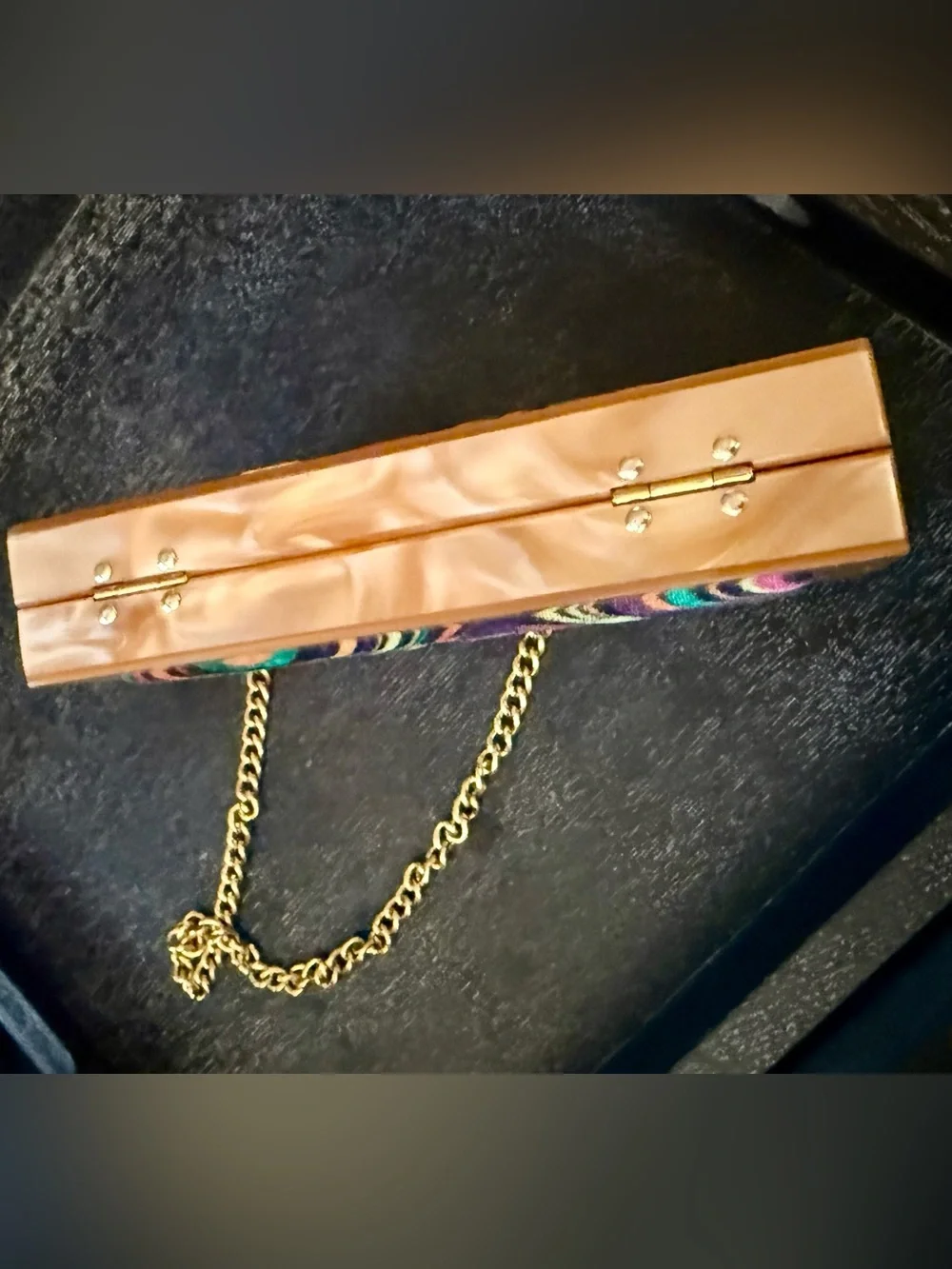 Sondra Roberts Multi-Color Swirl Velvet Clutch with Gold Frame & Gold Chain